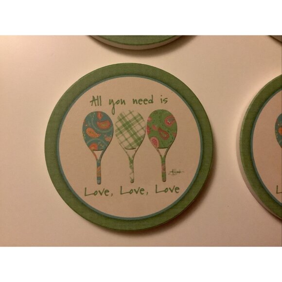 Thirstystone Coasters Set Of 4 Tennis Rackets All You Need Is Love New Old Stock - Picture 3 of 10